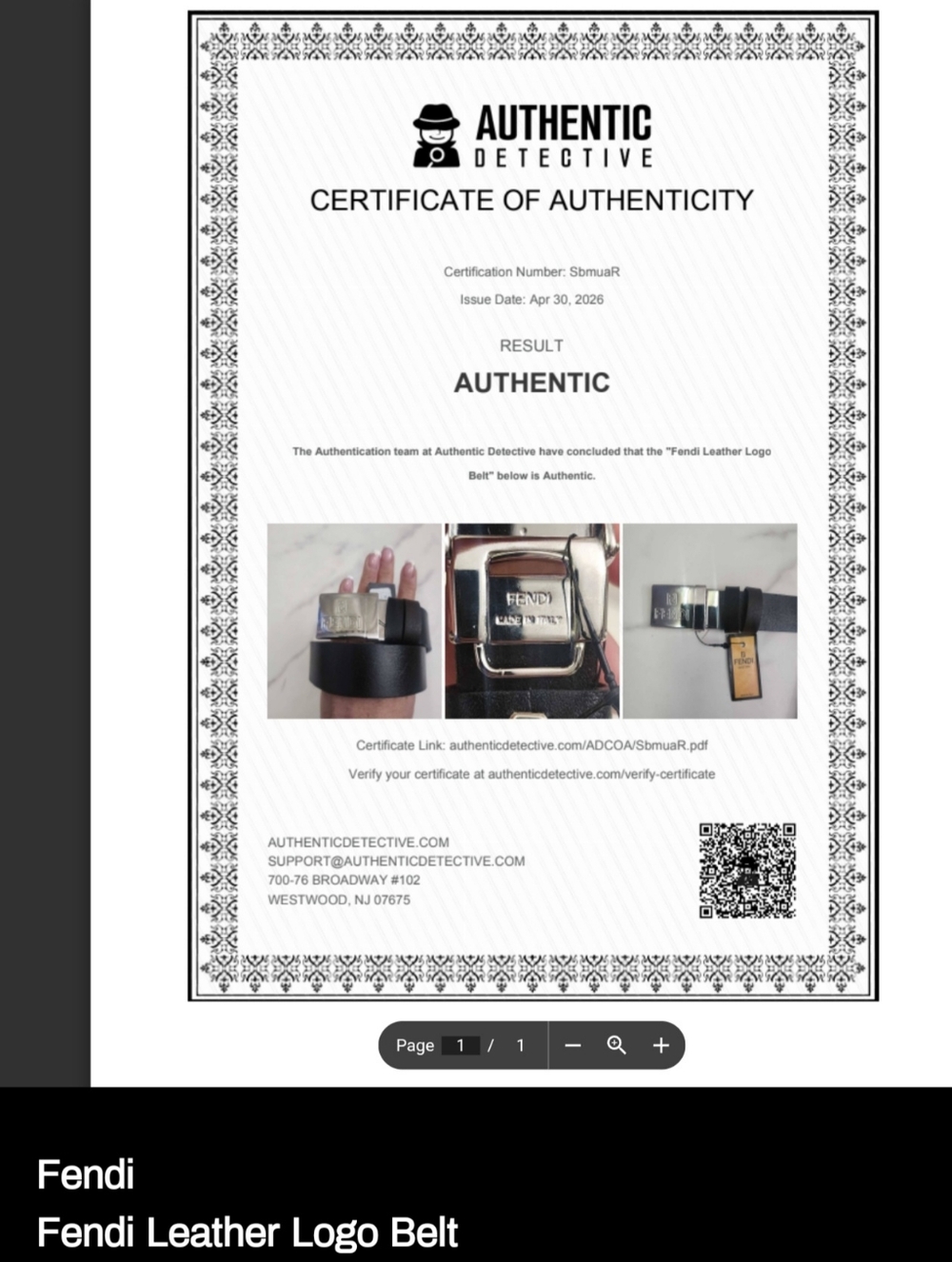 Authentic Black Leather Fendi Logo Belt Fits 40"-44" With Digital COA - Picture 2 of 7